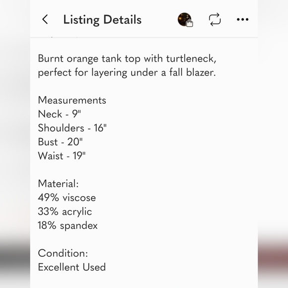 Burnt Orange Sleeveless Turtleneck Stretchy Tank Top Sz Lrg (2 for $10) - Picture 6 of 6